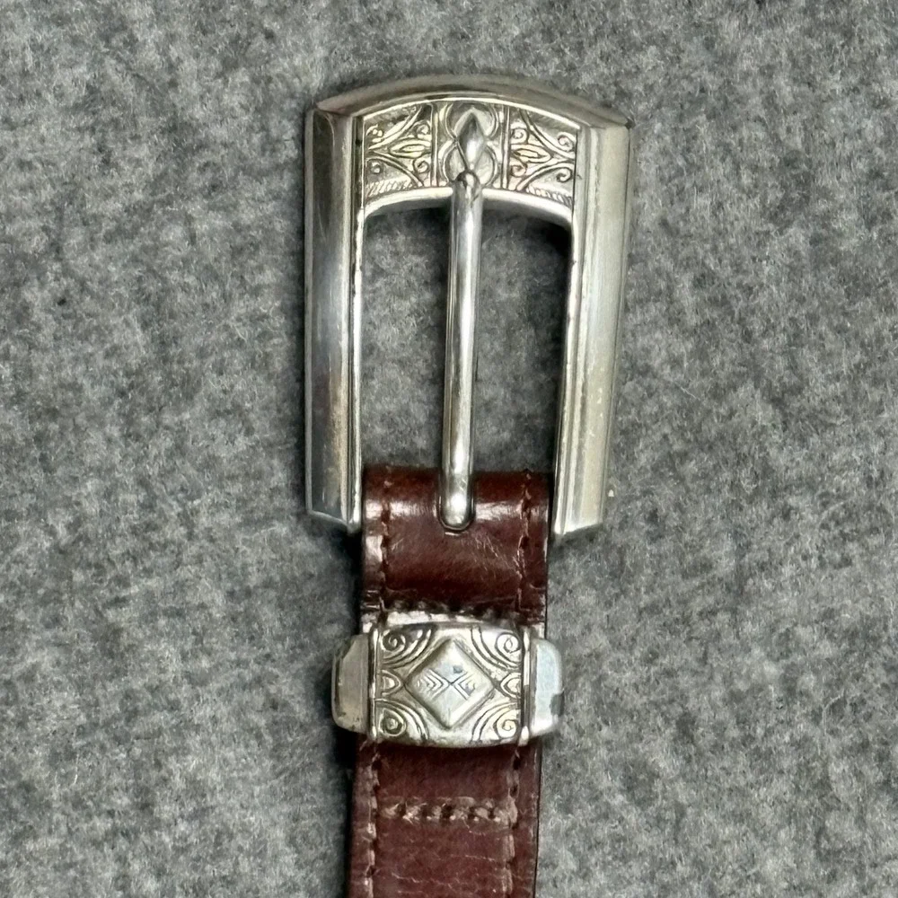 Brighton Braided Leather Belt Brown Silver Buckle‎ Western Boho Women's 28